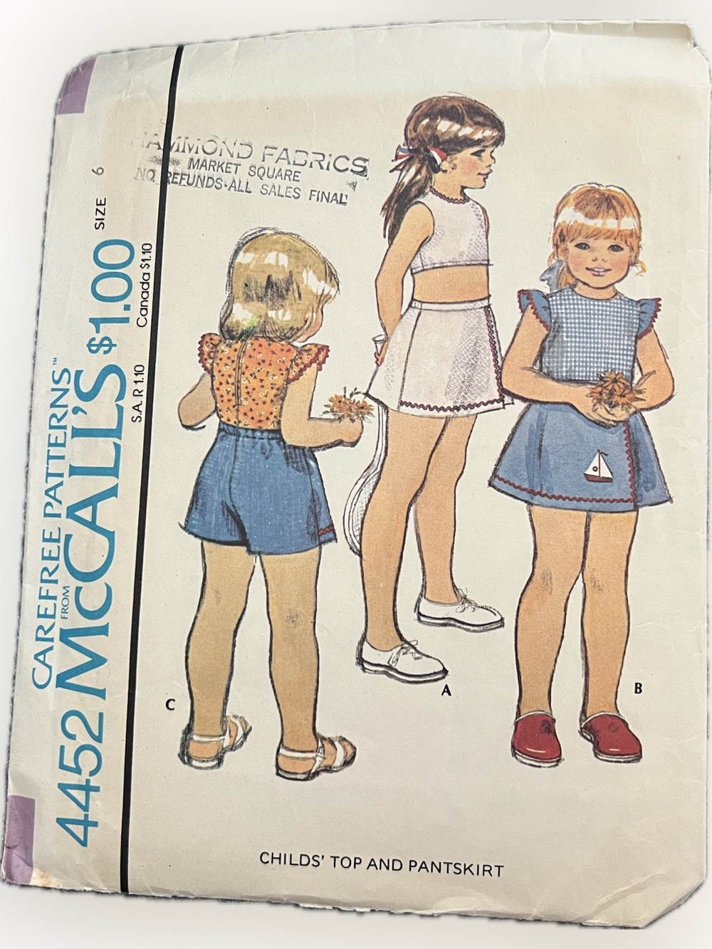 🍄Vintage New McCall’s 4452 Uncut Pattern Girls Top Pantskirt Skort Sewing Size 6